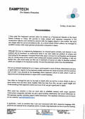 recommendation letter to Kim Pedersen from Damptech